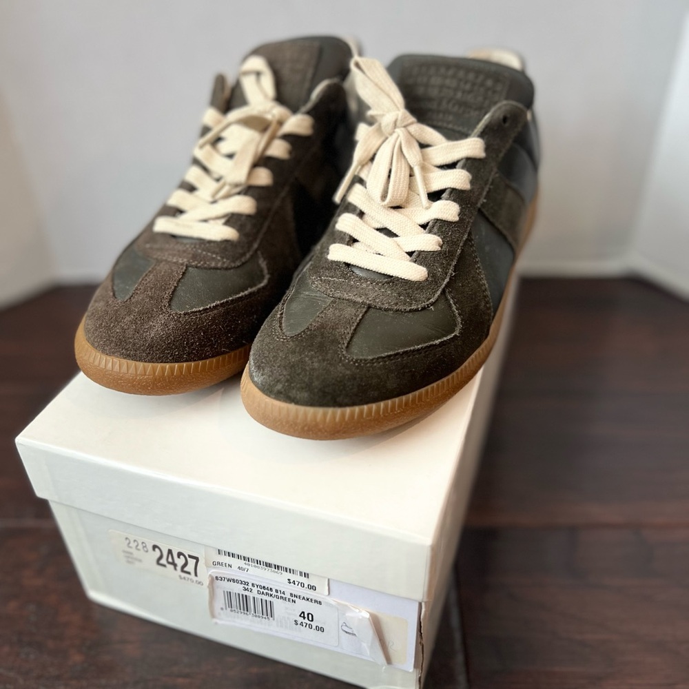MAISON MARGIELLA Olive Green Suede Sneakers